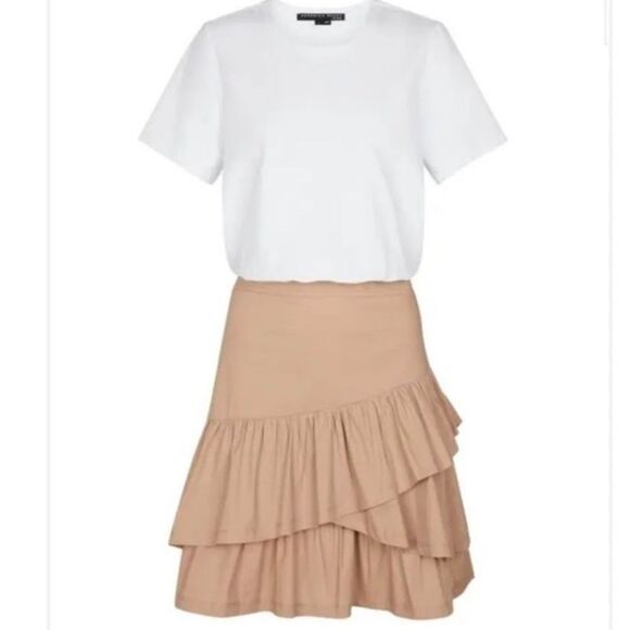 Veronica Beard Jeans Noha Flared Ruffle T-Shirt Mini Dress stretch cotton ruffle - Picture 11 of 11